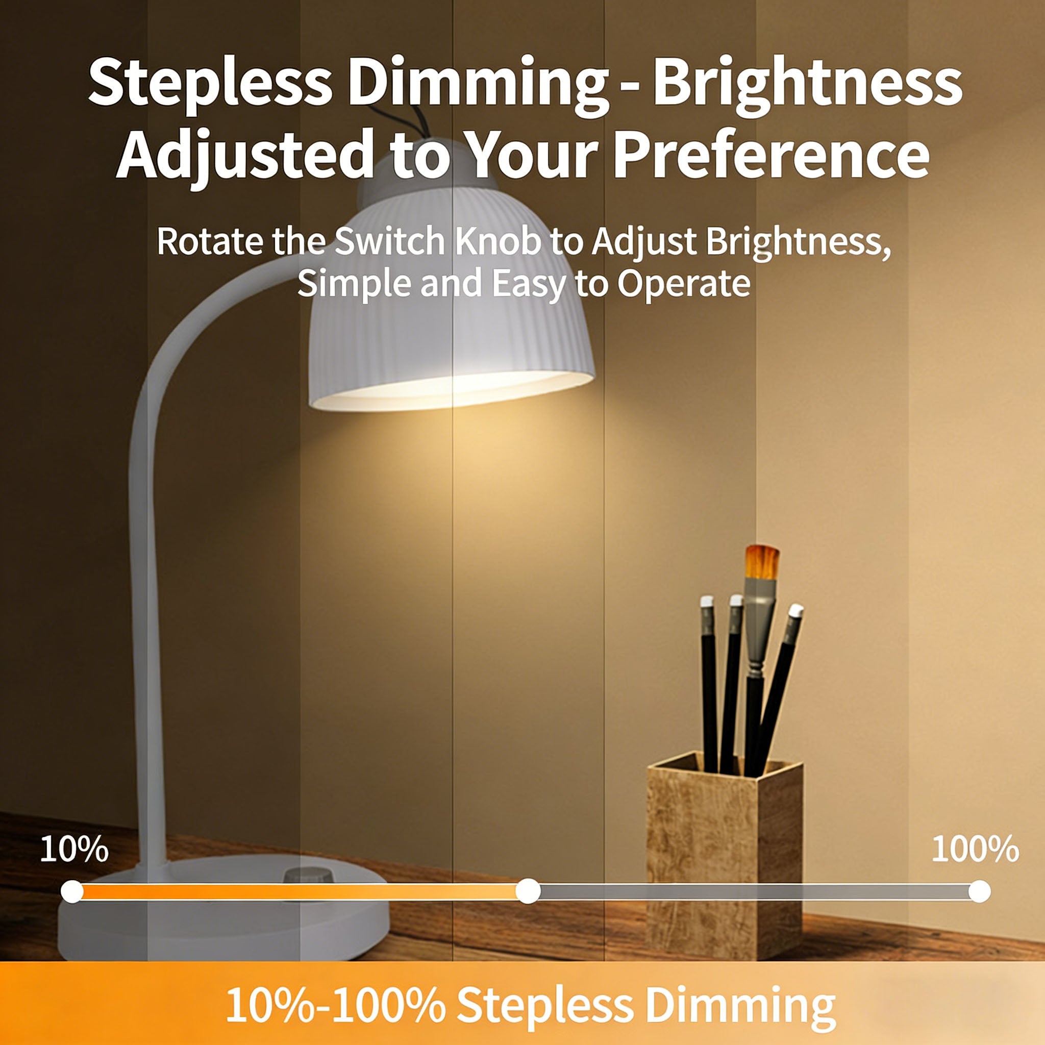 Calelin LED Desk Lamp - 48 LED Beads, Stepless Dimming, 2400mAh Rechargeable & Plug-in, 360° Flexible Gooseneck, Portable Hook for Home/Office/Study