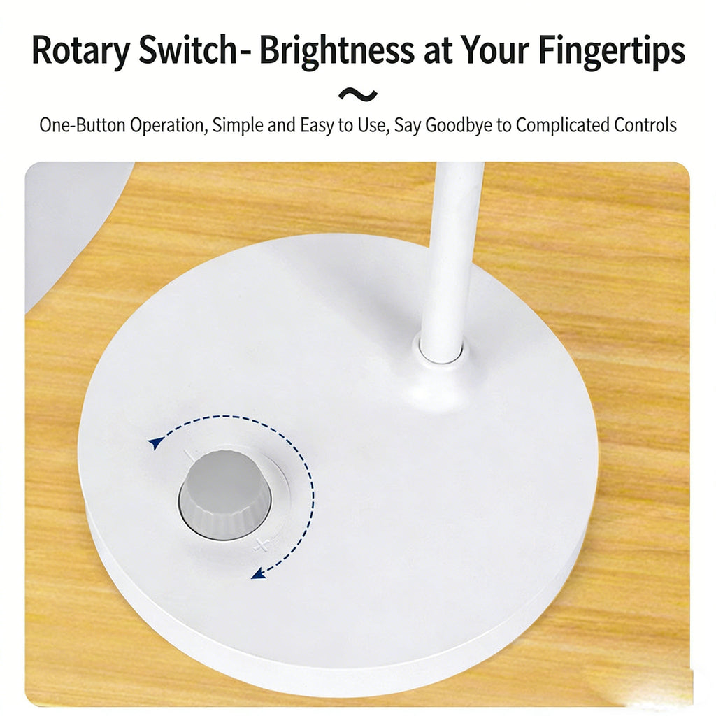 Calelin LED Desk Lamp - 48 LED Beads, Stepless Dimming, 2400mAh Rechargeable & Plug-in, 360° Flexible Gooseneck, Portable Hook for Home/Office/Study