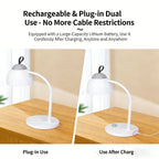 Calelin LED Desk Lamp - 48 LED Beads, Stepless Dimming, 2400mAh Rechargeable & Plug-in, 360° Flexible Gooseneck, Portable Hook for Home/Office/Study