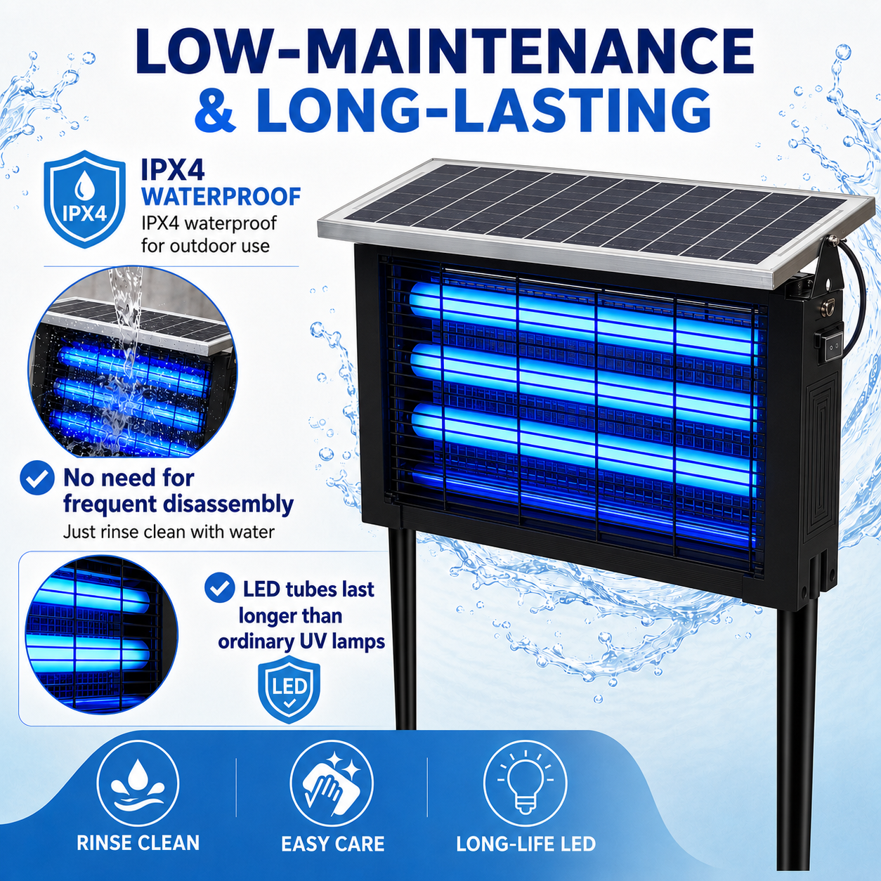 Solar Bug Zapper Outdoor, 13W Solar Powered Mosquito Zapper, USB Rechargeable Fly Insect Trap