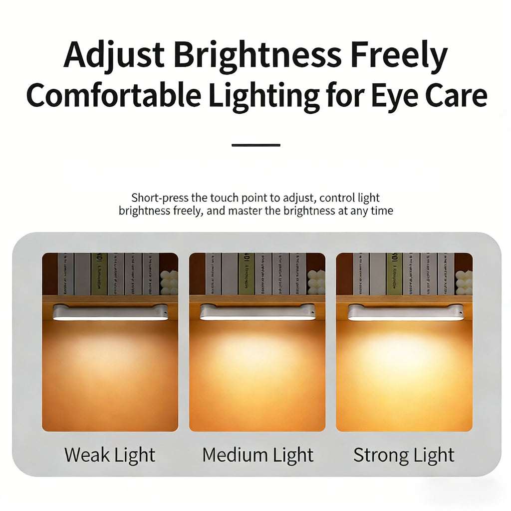 Calelin LED Magnetic Under Cabinet Light, Touch Control Dimmable & Color Temperature Adjustable (Warm/Cool/White Light), Wide-Angle Brightness for Dorm/Desk, USB Rechargeable, Space-Saving Stick-On Lamp
