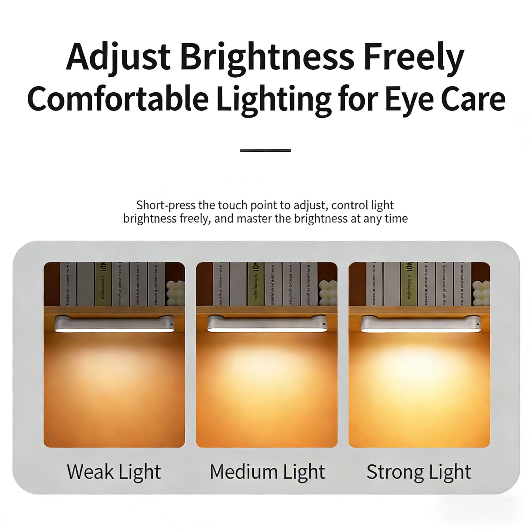 Calelin LED Magnetic Under Cabinet Light, Touch Control Dimmable & Color Temperature Adjustable (Warm/Cool/White Light), Wide-Angle Brightness for Dorm/Desk, USB Rechargeable, Space-Saving Stick-On Lamp