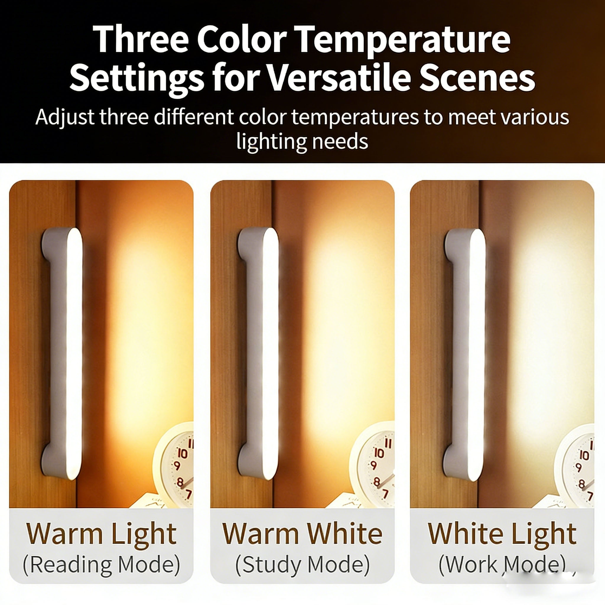 Calelin LED Magnetic Under Cabinet Light, Touch Control Dimmable & Color Temperature Adjustable (Warm/Cool/White Light), Wide-Angle Brightness for Dorm/Desk, USB Rechargeable, Space-Saving Stick-On Lamp