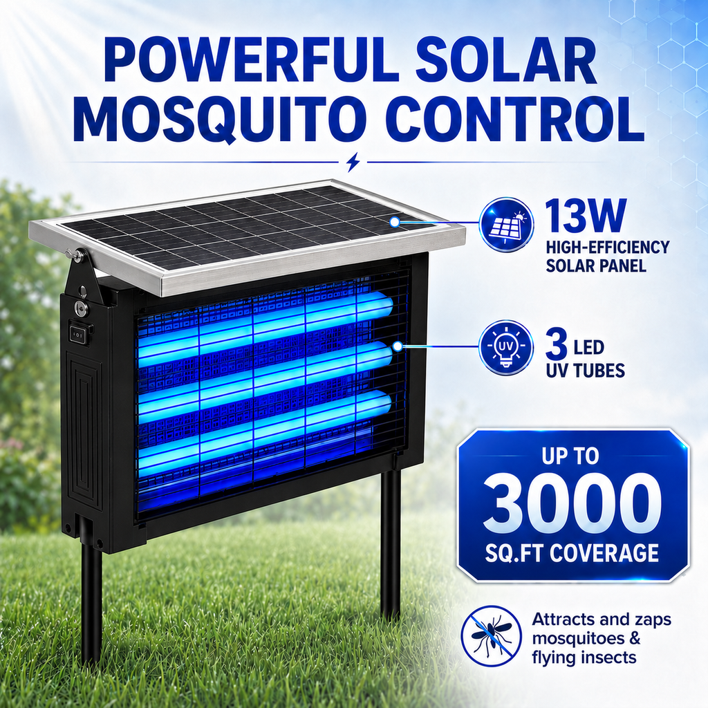 Solar Bug Zapper Outdoor, 13W Solar Powered Mosquito Zapper, USB Rechargeable Fly Insect Trap