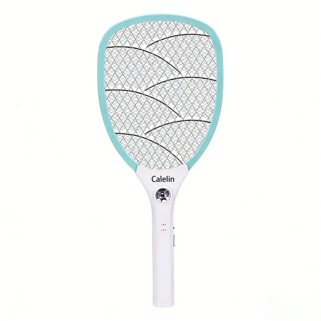 Calelin Electric Fly Swatter, 3000V Powerful Bug Zapper Racket with Upgraded Large Mesh & 3-Layer Safety Grid, 1s Residual Power Elimination, Rechargeable Mosquito Killer for Home Kitchen Bedroom