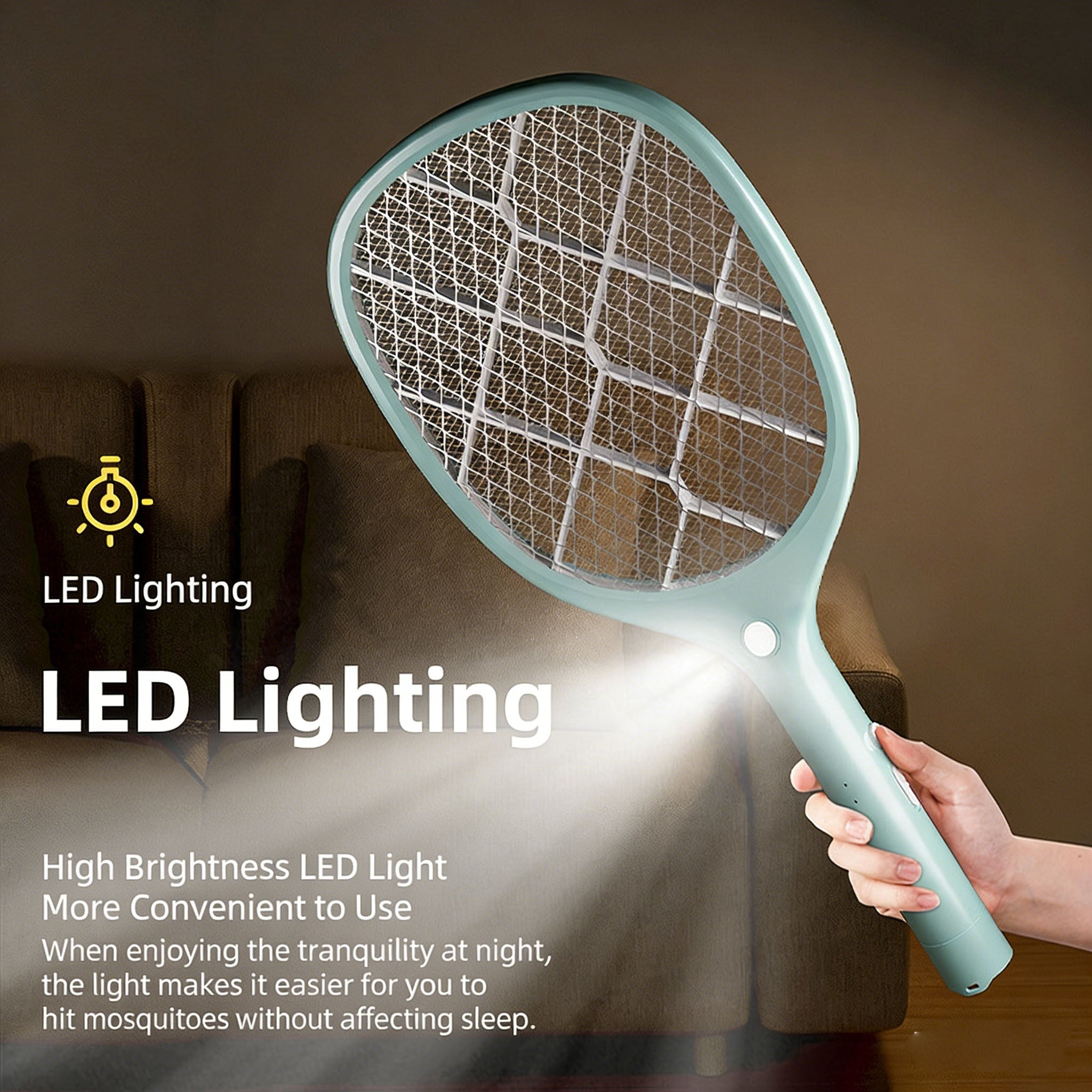 Calelin Electric Fly Swatter, 3000V Bug Zapper Racket with Flame-Retardant Material, Bright LED Light & Type-C Rechargeable, Safe Physical Mosquito Killer for Home Bedroom