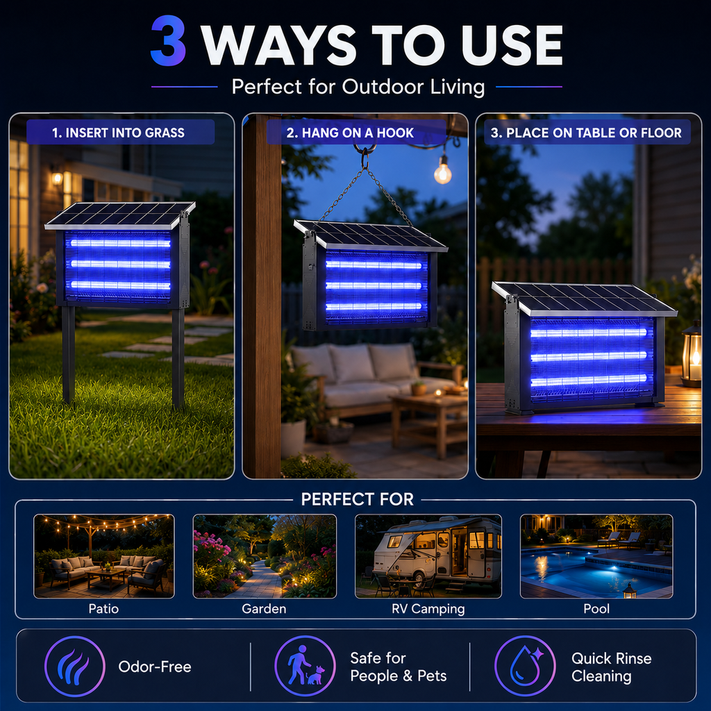 Large Solar Bug Zapper Outdoor for 8000 sq.ft , Rechargeable & Cordless Fly Insect Mosquitos Trap for Patio Yard Home Garden