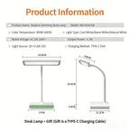 Calelin Stepless Dimming LED Desk Lamp for Reading & Study - 3 Color Temperatures (3000K-6000K), Rechargeable & Plug-in, Eye-Caring Soft Light, USB-C Charging, Large Capacity Battery