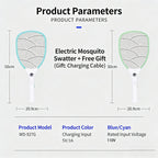 Calelin Electric Fly Swatter, 3000V Powerful Bug Zapper Racket with Upgraded Large Mesh & 3-Layer Safety Grid, 1s Residual Power Elimination, Rechargeable Mosquito Killer for Home Kitchen Bedroom