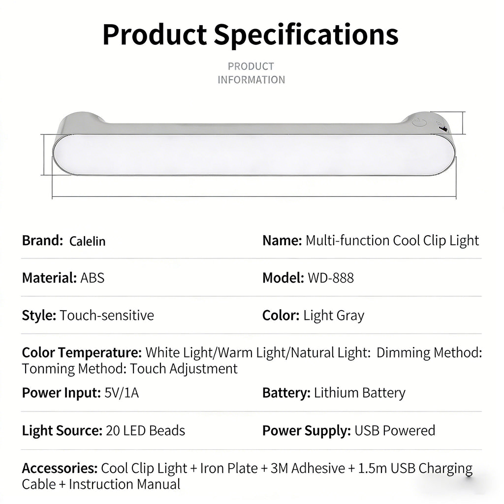 Calelin LED Magnetic Under Cabinet Light, Touch Control Dimmable & Color Temperature Adjustable (Warm/Cool/White Light), Wide-Angle Brightness for Dorm/Desk, USB Rechargeable, Space-Saving Stick-On Lamp