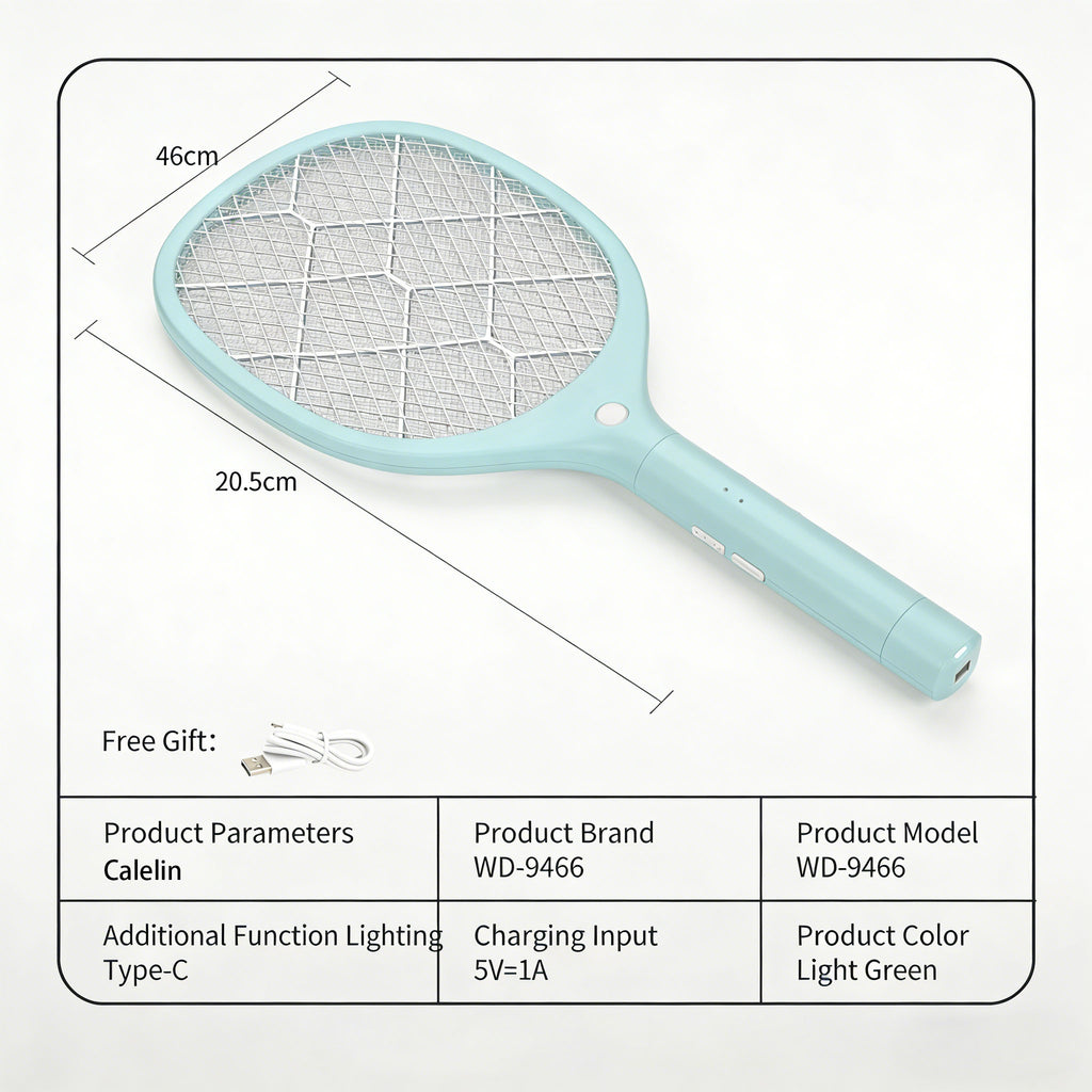 Calelin Electric Fly Swatter, 3000V Bug Zapper Racket with Flame-Retardant Material, Bright LED Light & Type-C Rechargeable, Safe Physical Mosquito Killer for Home Bedroom