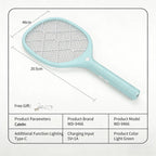 Calelin Electric Fly Swatter, 3000V Bug Zapper Racket with Flame-Retardant Material, Bright LED Light & Type-C Rechargeable, Safe Physical Mosquito Killer for Home Bedroom