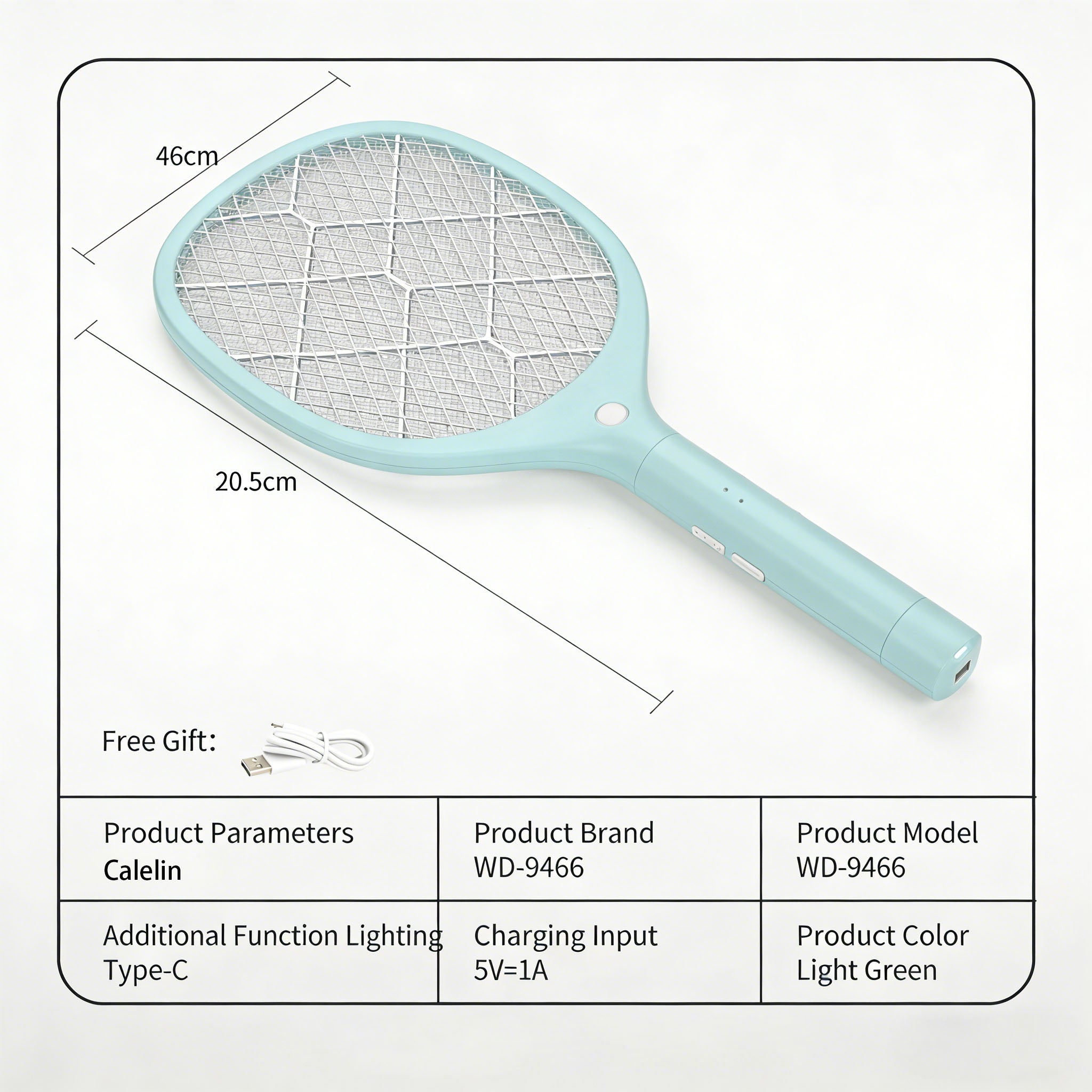 Calelin Electric Fly Swatter, 3000V Bug Zapper Racket with Flame-Retardant Material, Bright LED Light & Type-C Rechargeable, Safe Physical Mosquito Killer for Home Bedroom