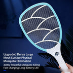 Calelin Electric Fly Swatter, 3000V Powerful Bug Zapper Racket with Upgraded Large Mesh & 3-Layer Safety Grid, 1s Residual Power Elimination, Rechargeable Mosquito Killer for Home Kitchen Bedroom