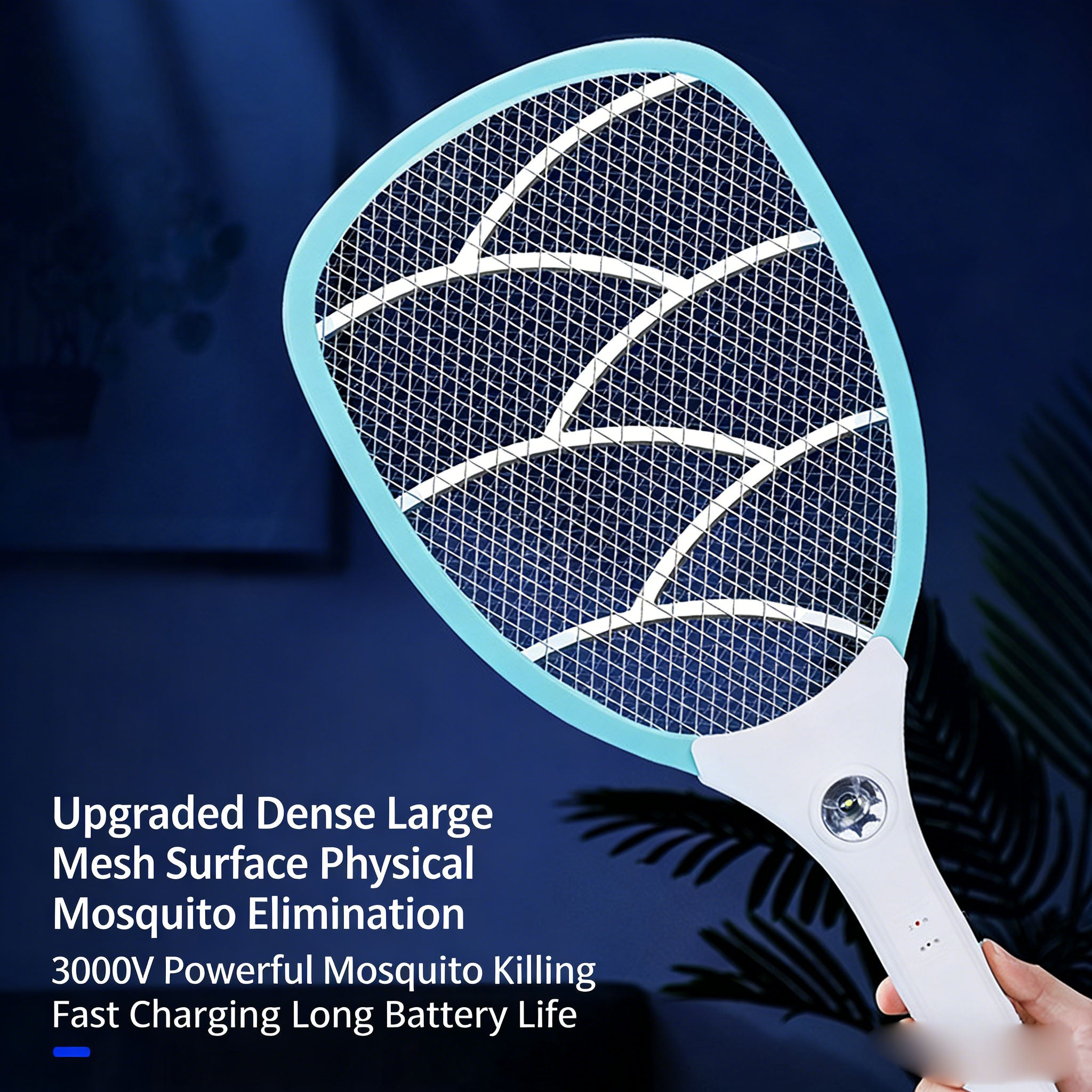 Calelin Electric Fly Swatter, 3000V Powerful Bug Zapper Racket with Upgraded Large Mesh & 3-Layer Safety Grid, 1s Residual Power Elimination, Rechargeable Mosquito Killer for Home Kitchen Bedroom
