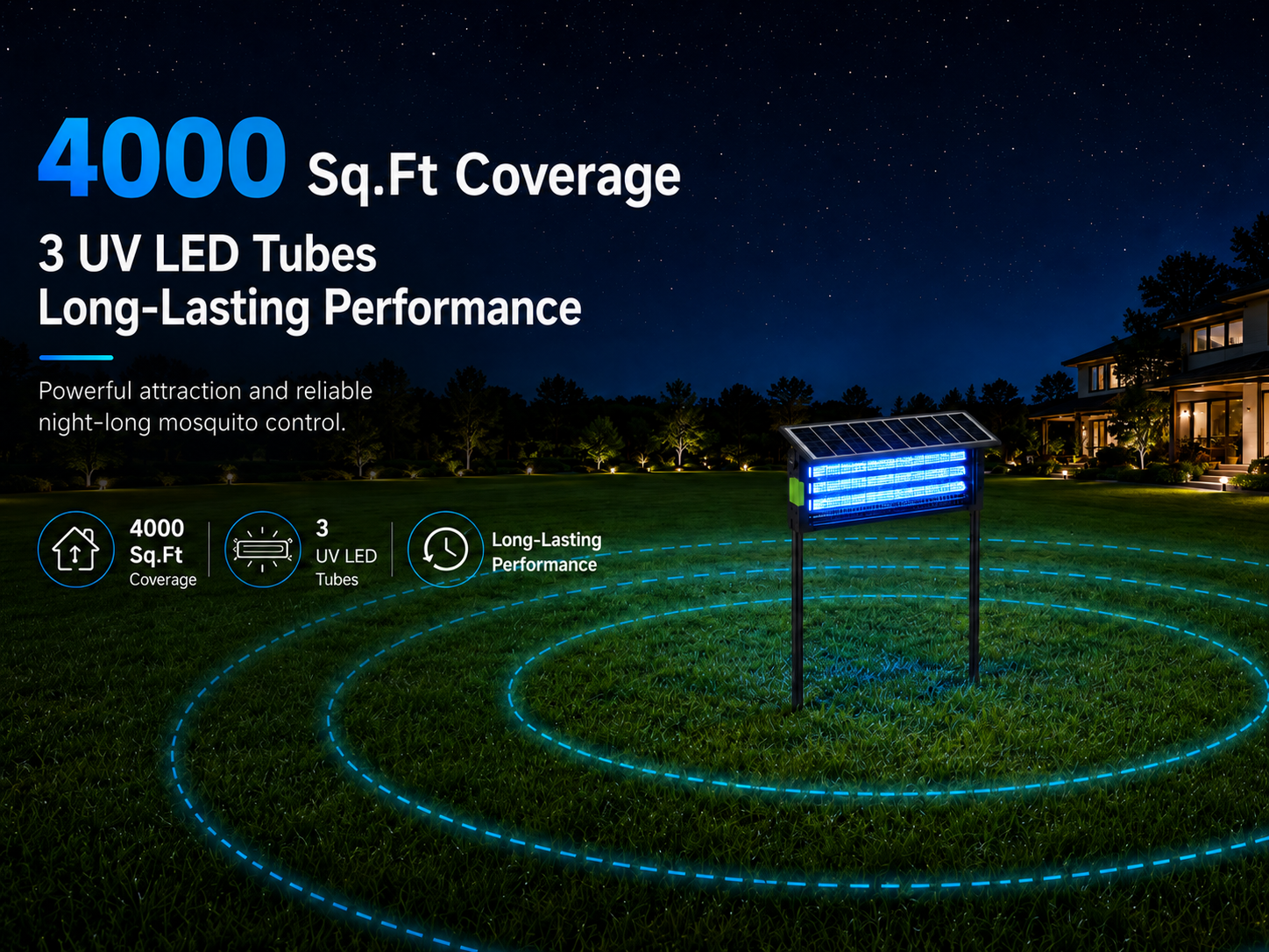 Large Solar Bug Zapper Outdoor for 4000 sq.ft Rechargeable Mosquito Zapper for Backyard, Cordless USB Charging Fly Insect Trap