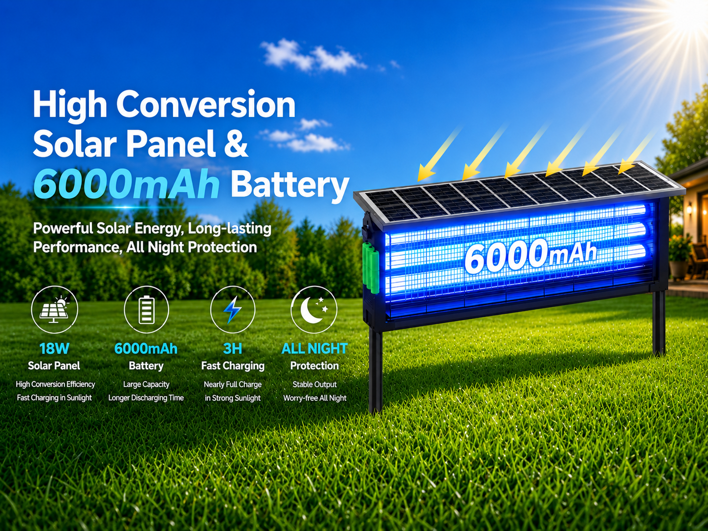 Large Solar Bug Zapper Outdoor for 4000 sq.ft Rechargeable Mosquito Zapper for Backyard, Cordless USB Charging Fly Insect Trap